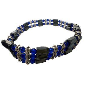 Magnetic Hematite Beads Wrap Around Blue Crystals Therapy Bracelet
